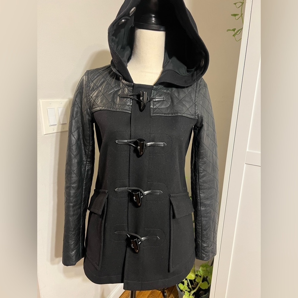 Theory Women's Black Utility Jacket with Quilted Leather Sleeves